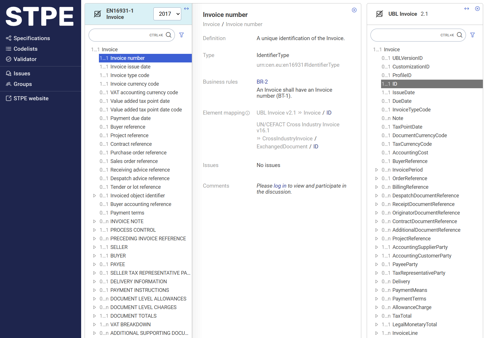 E-invoicing mapping view in STPE
